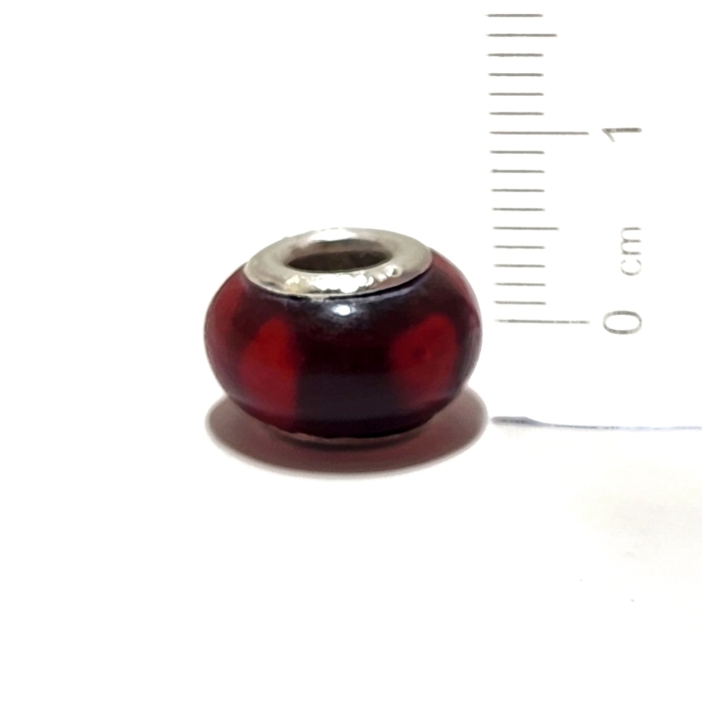 Pandora Style Murano Glass Bead Spacer 925 Sterling Silver Burgundy Polka Dots - Picture 11 of 11